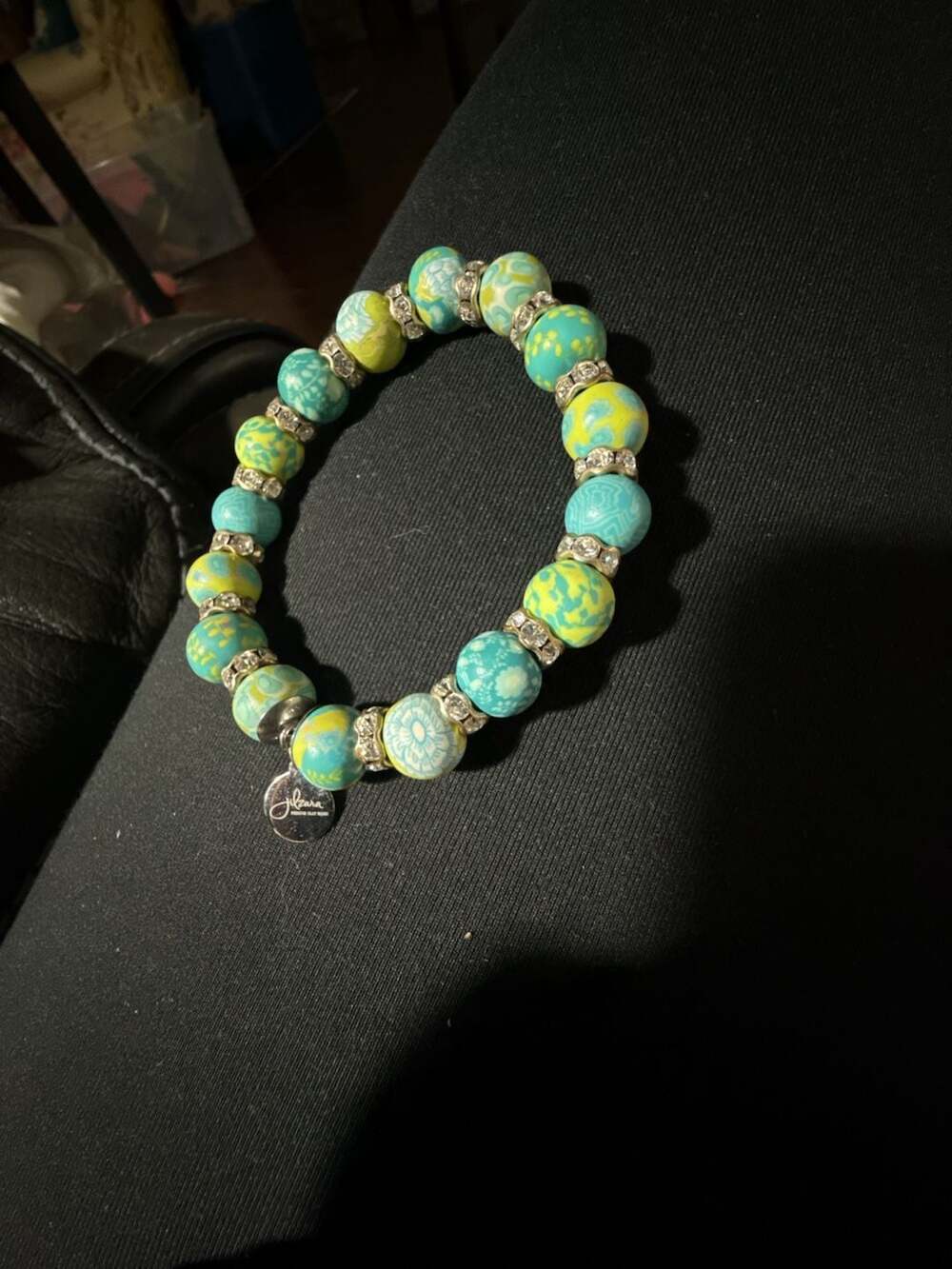 Jilzara Lime premium Polymer Clay Bead Stretch Bracelet w Rhinestone Accents